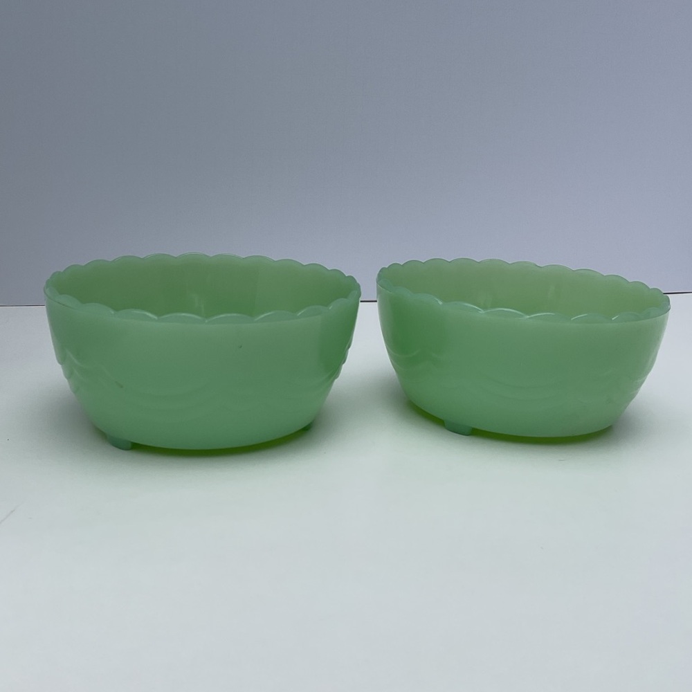 Vintage Fire King jadite footed bulb bowls scalloped edge